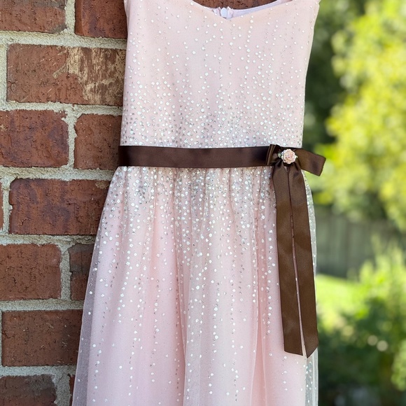 Blush Sequin Party Dress with Satin Sash – Size 10 - Picture 4 of 4